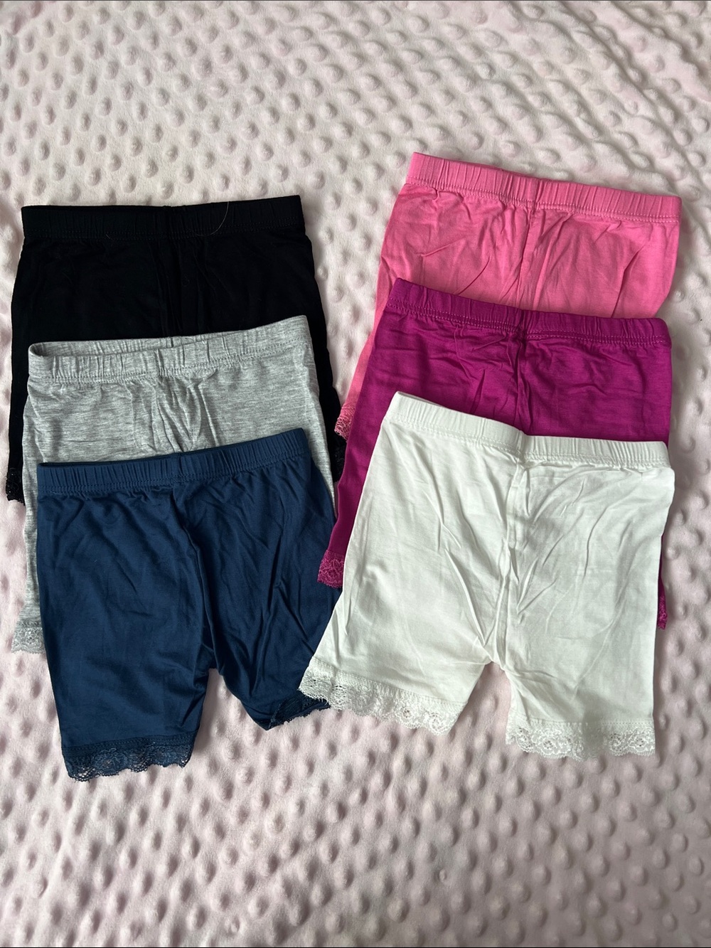 Girls' Comfort Lace-Bike Shorts - Black, Gray, Navy, White, Pink & Fuchsia